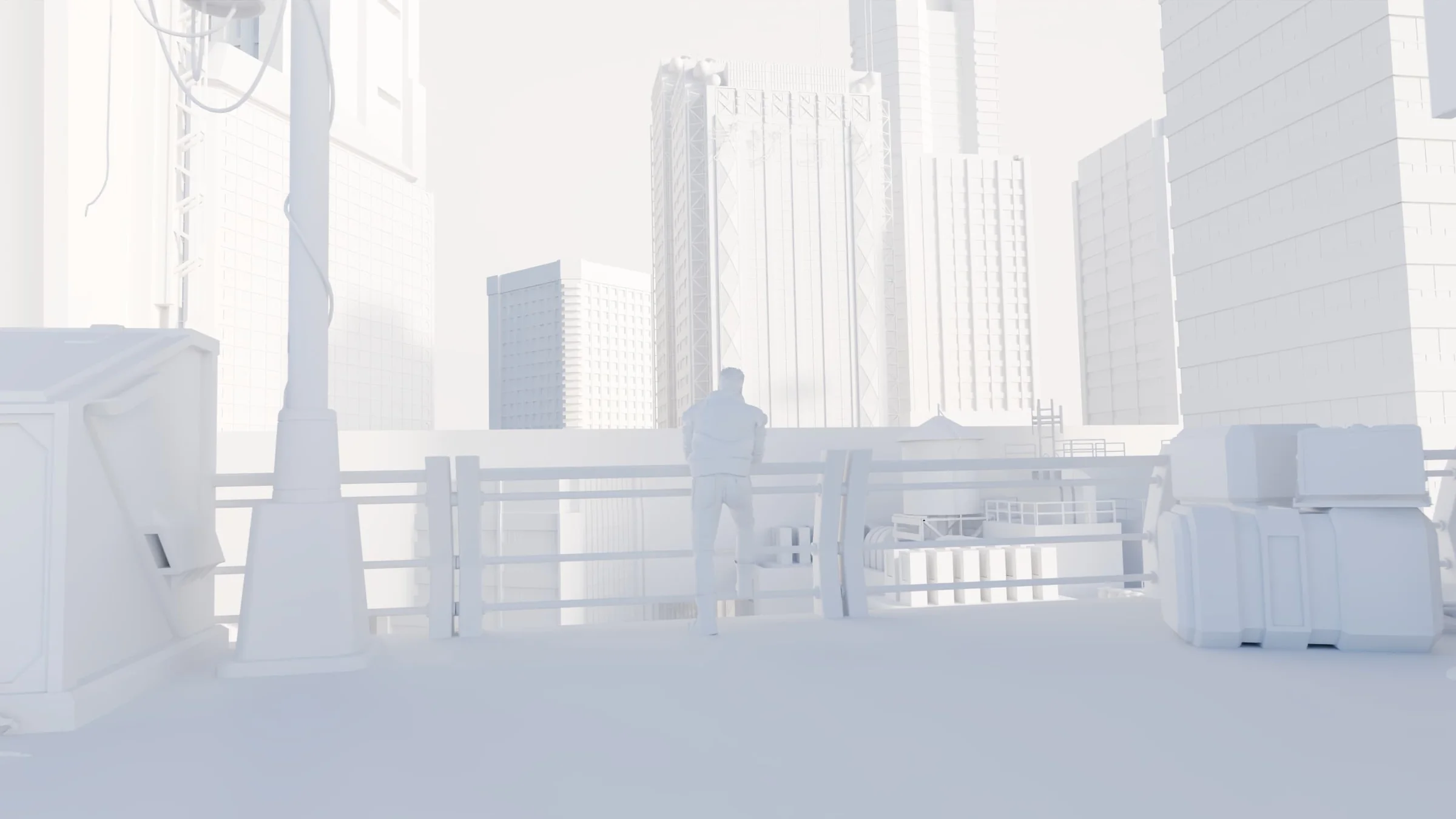 Clay render of the city environment and lone figure