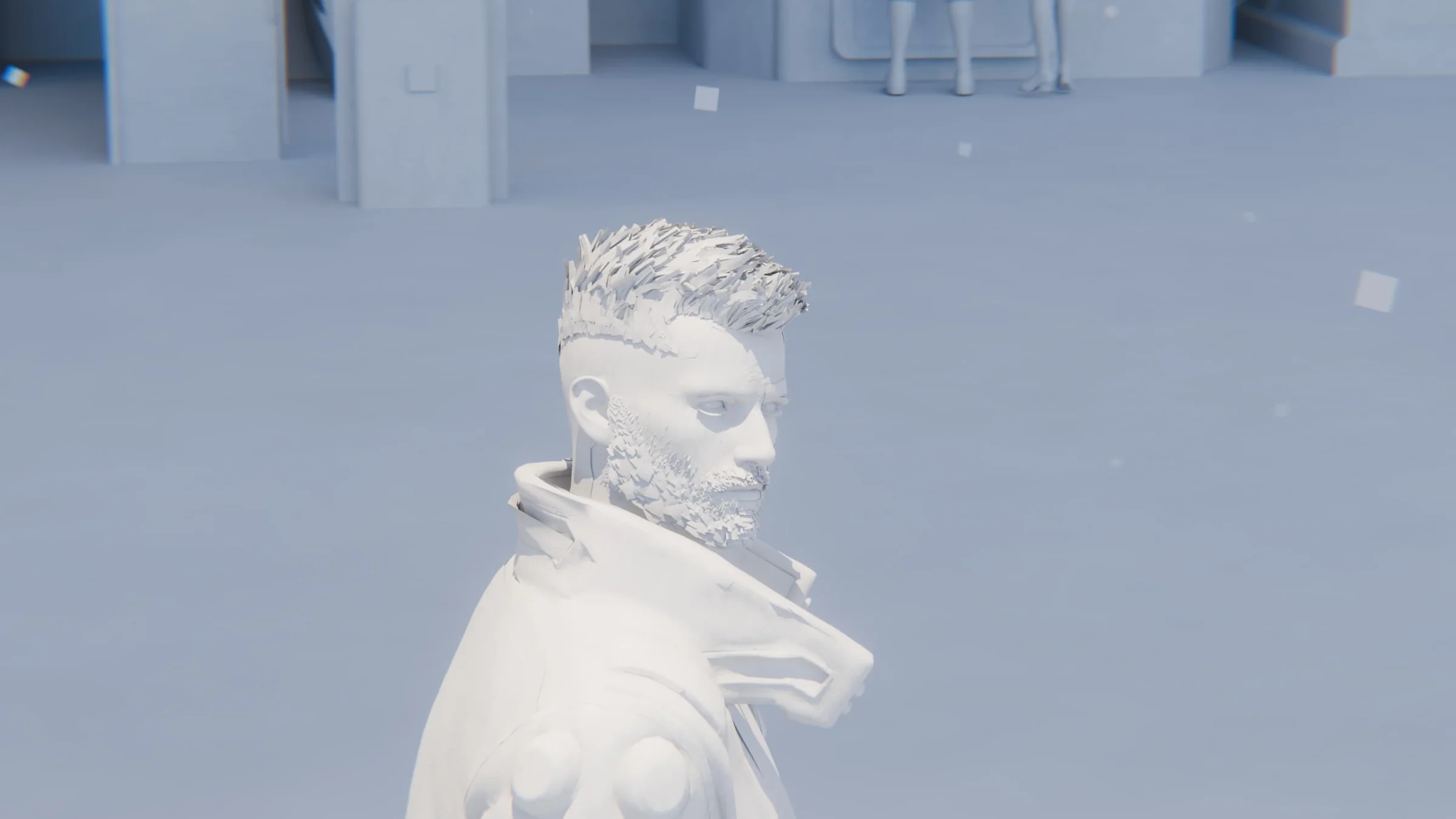 Clay portrait of a character in a high-collared jacket